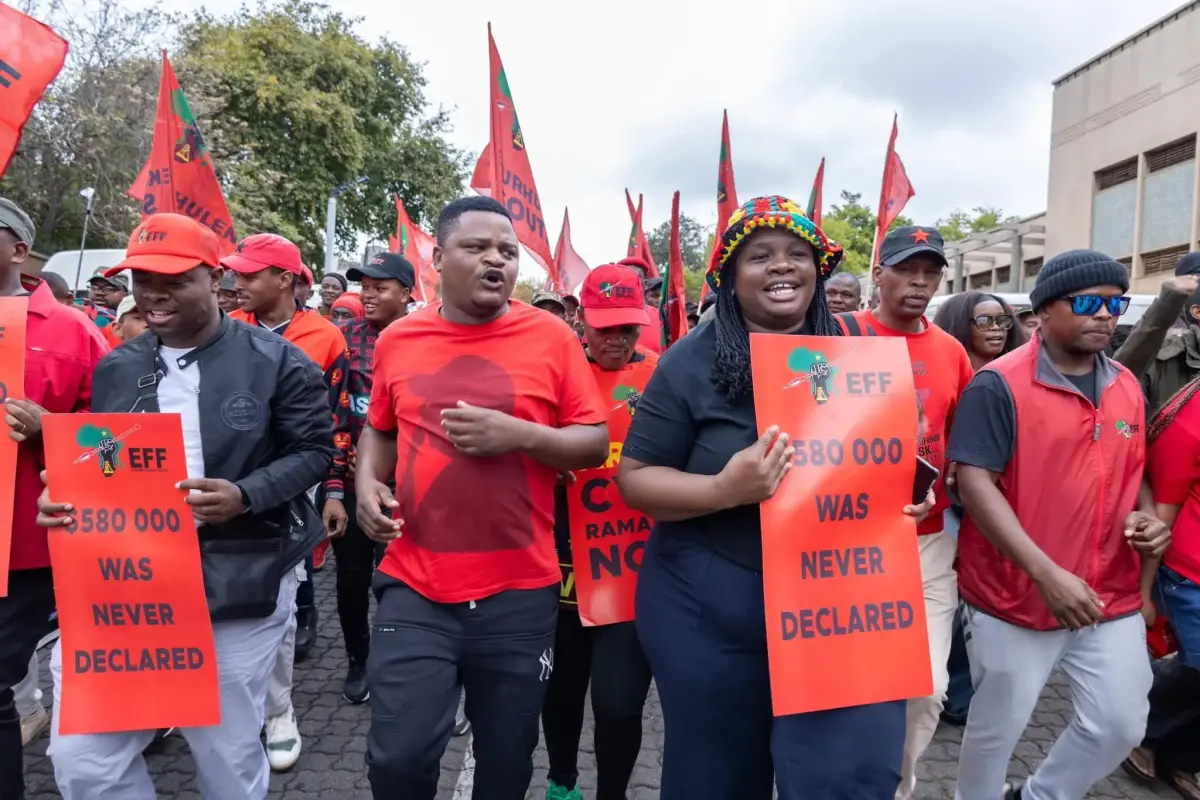 Economic Freedom Fighters supporters outside the Constitutional Court of South Africa