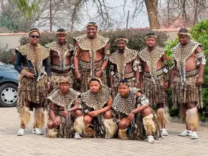 Khuzani Mpungose and his traditional dancers in Bulawayo, Zimbabwe